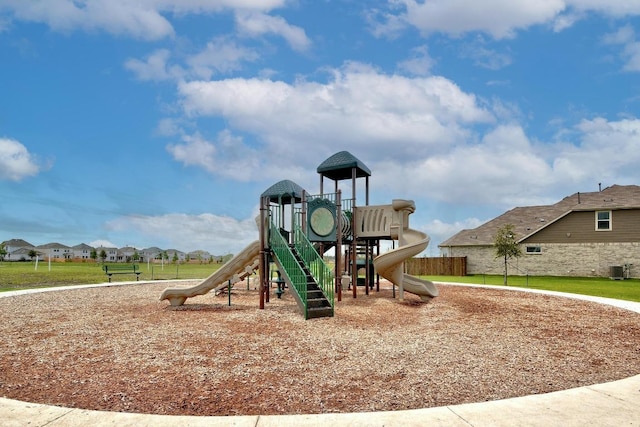 community playground featuring a residential view and central air condition unit