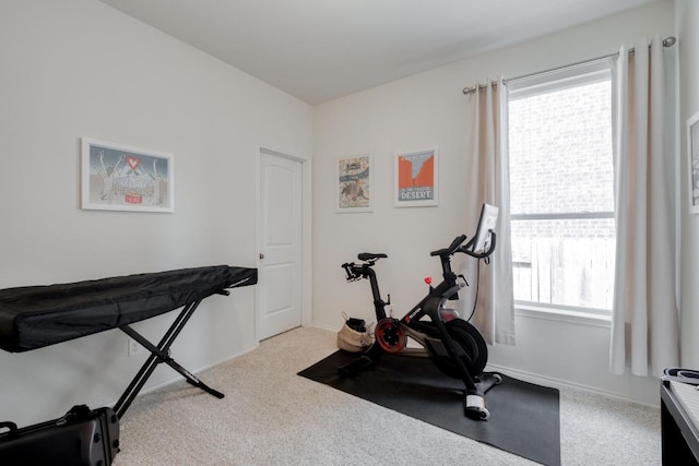 exercise area with carpet and baseboards
