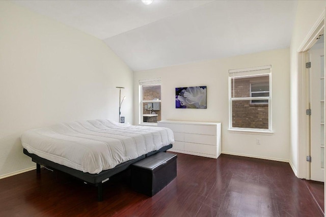 1901 Rachel Ln, Round Rock, TX 78664 - bedroom with wood finished floors, baseboards, and vaulted ceiling