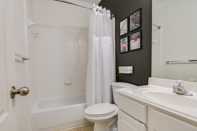 1901 Rachel Ln, Round Rock, TX 78664 - bathroom with vanity, toilet, shower / bathtub combination with curtain, and tile patterned floors