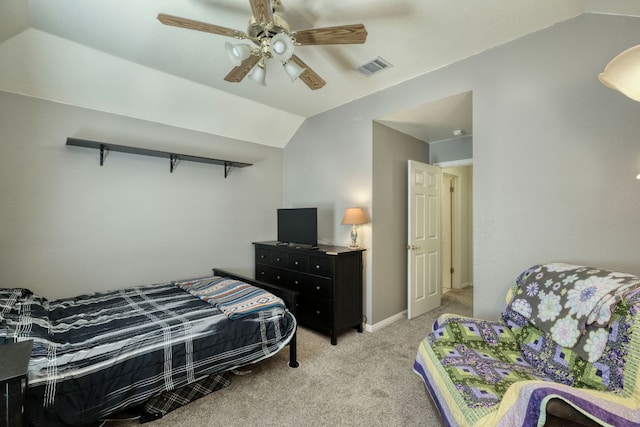 3803 Bobby Jones Way, Round Rock, TX 78664 - bedroom featuring light carpet, lofted ceiling, and ceiling fan