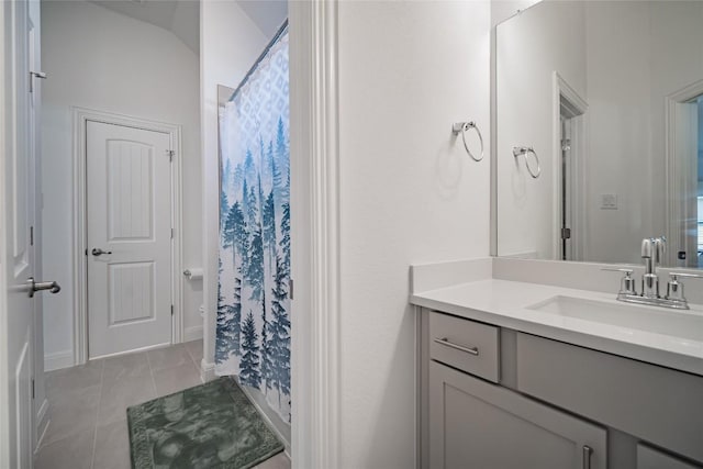 3049 Sage Ranch Dr, Leander, TX 78641 - bathroom featuring vanity, tile patterned floors, and a shower with shower curtain