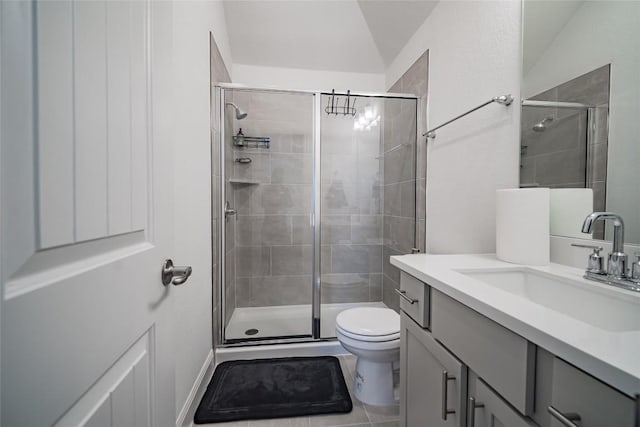 3049 Sage Ranch Dr, Leander, TX 78641 - full bathroom with vanity, a stall shower, and tile patterned flooring
