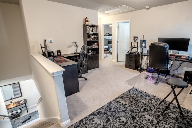 10516 Alemoor Dr, Austin, TX 78747 - carpeted office space featuring attic access