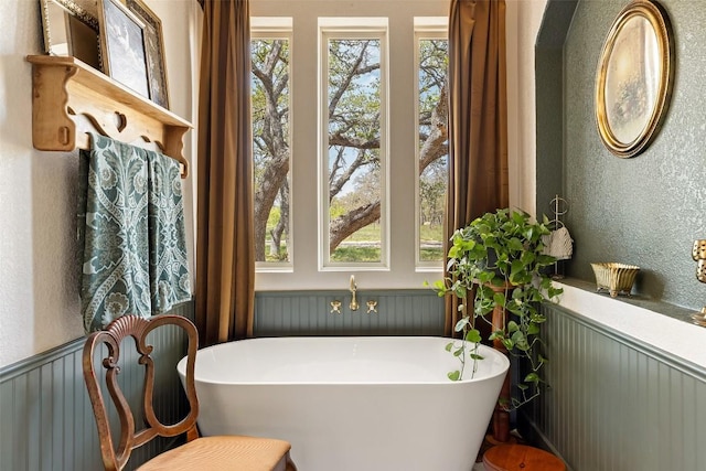 full bath with a freestanding bath and a healthy amount of sunlight