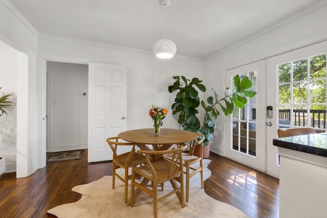 2844 Shoal Crest Ave, Austin, TX 78705 - dining space with french doors, wood finished floors, and ornamental molding
