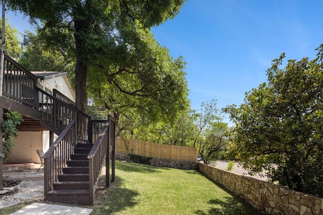 2844 Shoal Crest Ave, Austin, TX 78705 - view of yard with stairs, fence, and a deck