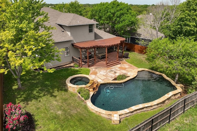 110 Chestnut Ct, Georgetown, TX 78633 - view of pool featuring an in-ground hot tub, a wooden deck, and a patio