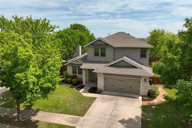 110 Chestnut Ct, Georgetown, TX 78633 - view of front of house featuring roof with shingles, stone siding, driveway, and a chimney