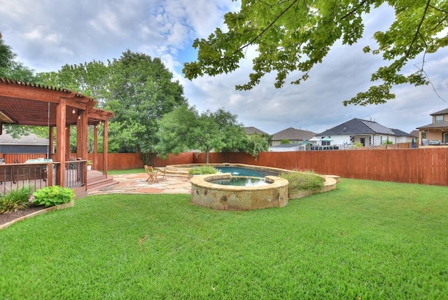 110 Chestnut Ct, Georgetown, TX 78633 - view of yard with an outdoor hot tub, a pergola, a wooden deck, and a patio area