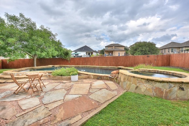110 Chestnut Ct, Georgetown, TX 78633 - view of pool with a fenced backyard, a patio area, and a pool with connected hot tub