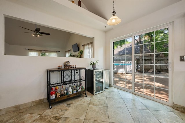 3403 NW Blvd, Georgetown, TX 78628 - interior space with wine cooler, plenty of natural light, ceiling fan, and high vaulted ceiling