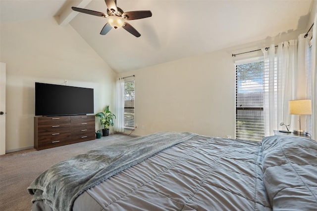 3403 NW Blvd, Georgetown, TX 78628 - carpeted bedroom featuring beam ceiling, ceiling fan, and high vaulted ceiling