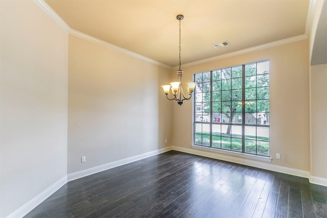 308 Angus Dr, Cedar Park, TX 78613 - empty room featuring a chandelier, ornamental molding, dark wood-style floors, and baseboards