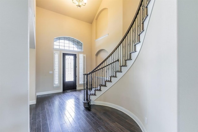 308 Angus Dr, Cedar Park, TX 78613 - entryway with a towering ceiling, wood finished floors, stairs, and baseboards