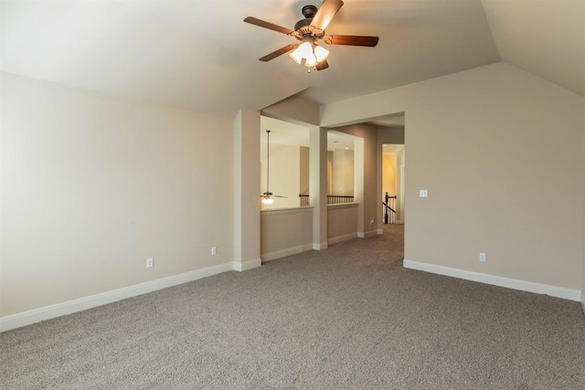 308 Angus Dr, Cedar Park, TX 78613 - additional living space with a ceiling fan, carpet flooring, lofted ceiling, and baseboards