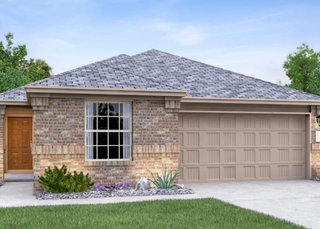 view of front of house featuring a garage, brick siding, and driveway