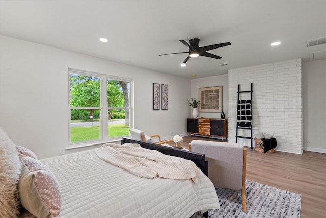 2901 Gabriel View Dr, Georgetown, TX 78628 - bedroom featuring wood finished floors, recessed lighting, and ceiling fan