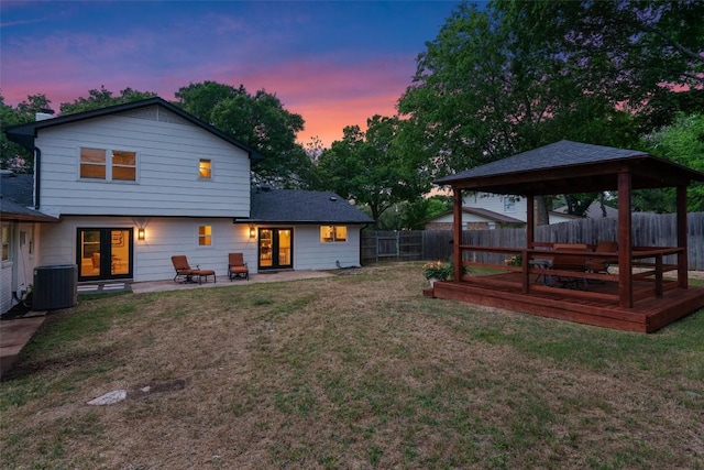 2901 Gabriel View Dr, Georgetown, TX 78628 - back of house with a gazebo, french doors, a fenced backyard, and a patio