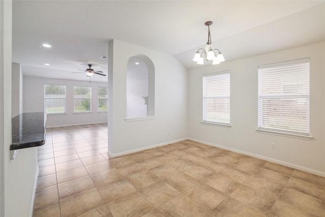 1317 Rimstone Dr, Cedar Park, TX 78613 - unfurnished room with a chandelier, light tile patterned floors, a ceiling fan, and recessed lighting