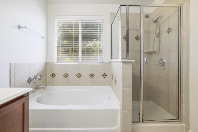 1317 Rimstone Dr, Cedar Park, TX 78613 - full bathroom featuring a bath, a stall shower, and vanity