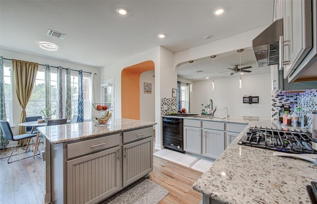 1117 Arbor Acres Loop, Leander, TX 78641 - kitchen with dishwasher, arched walkways, a sink, healthy amount of natural light, and recessed lighting