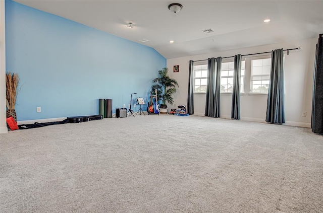 1117 Arbor Acres Loop, Leander, TX 78641 - spare room featuring vaulted ceiling, carpet floors, and recessed lighting