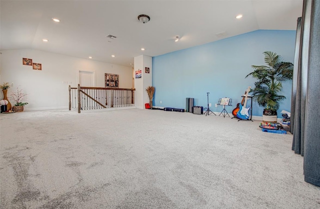 1117 Arbor Acres Loop, Leander, TX 78641 - carpeted empty room featuring lofted ceiling and recessed lighting