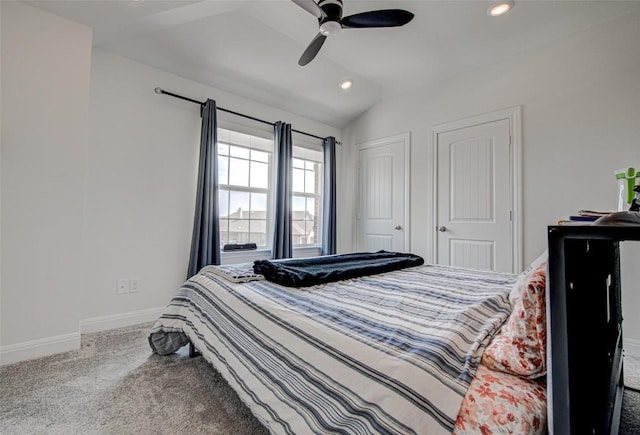 1117 Arbor Acres Loop, Leander, TX 78641 - carpeted bedroom with recessed lighting, lofted ceiling, and ceiling fan