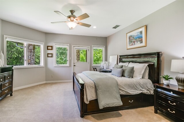 2305 Manana St, Austin, TX 78730 - bedroom featuring baseboards, light carpet, and ceiling fan