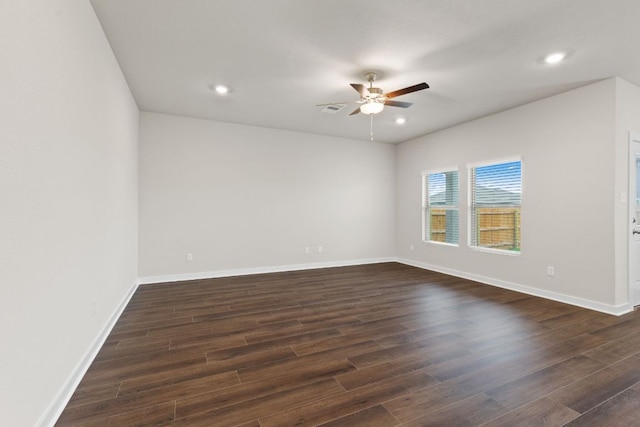 208 Lazy Lizzy Rd, Jarrell, TX 76537 - empty room with a ceiling fan, dark wood-style flooring, and recessed lighting