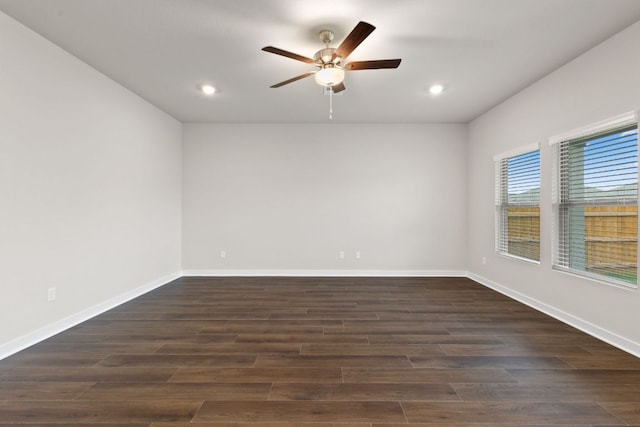 208 Lazy Lizzy Rd, Jarrell, TX 76537 - empty room featuring a ceiling fan, recessed lighting, and dark wood finished floors