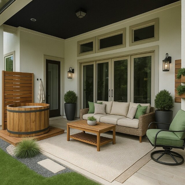 905 Crestone Stream Dr, Austin, TX 78738 - view of patio featuring outdoor lounge area and french doors
