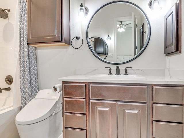 1202 S Flores St Unit 102, San Antonio, TX 78204 - full bathroom featuring ceiling fan, vanity, and tiled shower / bath combo