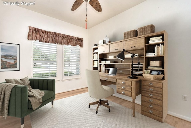 229 Whispering Wind Dr, Georgetown, TX 78633 - office with ceiling fan and wood finished floors