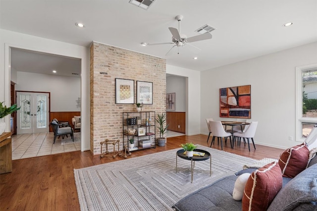 4602 Laurel Canyon Dr, Austin, TX 78731 - living area with a ceiling fan, wood finished floors, recessed lighting, and french doors