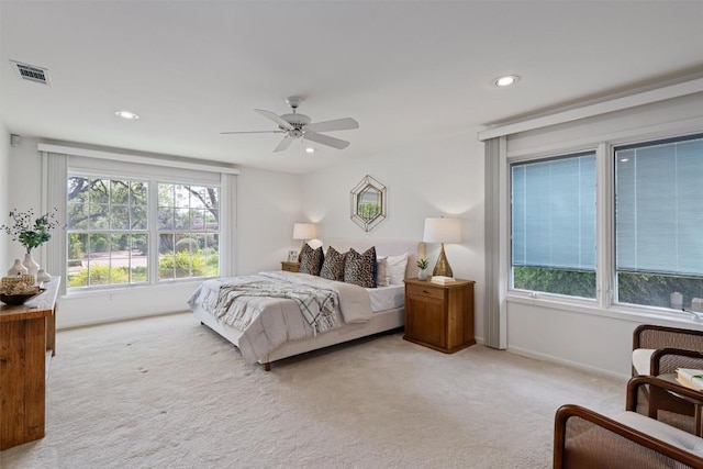 4602 Laurel Canyon Dr, Austin, TX 78731 - bedroom with light colored carpet, recessed lighting, and ceiling fan