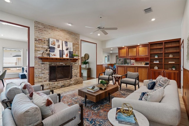 4602 Laurel Canyon Dr, Austin, TX 78731 - living area featuring a ceiling fan, recessed lighting, and a fireplace