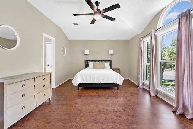 2814 Buckeye Trl, Cedar Park, TX 78613 - bedroom with lofted ceiling, dark wood finished floors, multiple windows, and baseboards