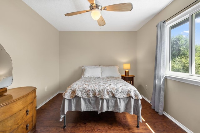 2814 Buckeye Trl, Cedar Park, TX 78613 - bedroom featuring multiple windows, baseboards, a ceiling fan, and wood finished floors