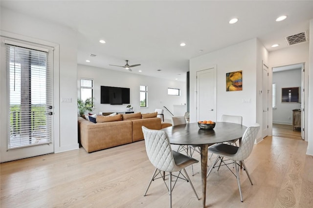 2050 Lohmans Spur Rd Unit 1302, Lakeway, TX 78734 - dining space with recessed lighting, light wood-type flooring, a ceiling fan, and baseboards