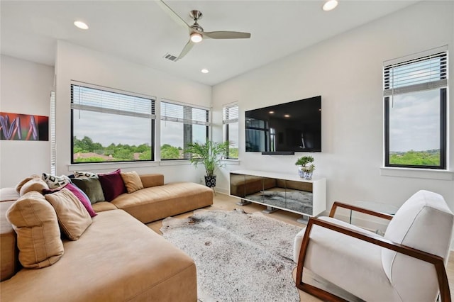 2050 Lohmans Spur Rd Unit 1302, Lakeway, TX 78734 - living area featuring ceiling fan, recessed lighting, and wood finished floors