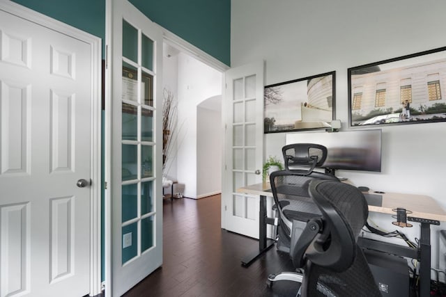 3905 Veneto Cir, Leander, TX 78641 - office space featuring french doors, wood finished floors, and arched walkways