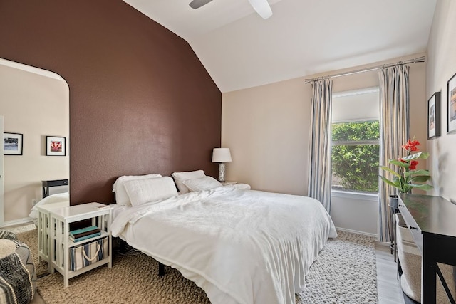 3905 Veneto Cir, Leander, TX 78641 - bedroom featuring vaulted ceiling, ceiling fan, and light wood-style floors
