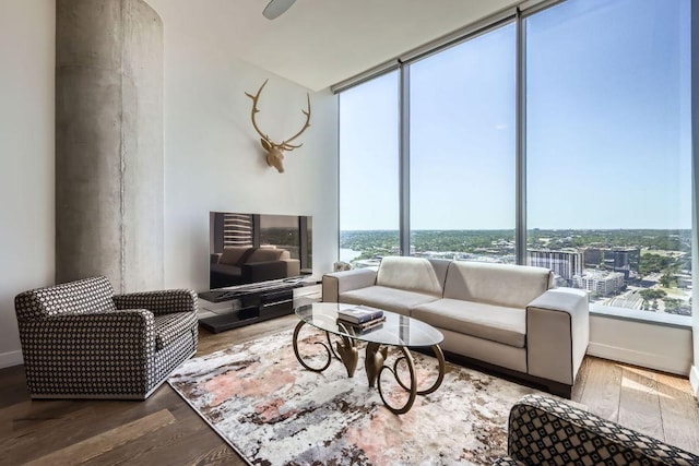 210 Lavaca St Unit 2704, Austin, TX 78701 - living area featuring wood finished floors and floor to ceiling windows