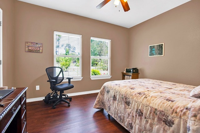 316 County Rd, Bastrop, TX 78602 - bedroom featuring dark wood-style floors and ceiling fan