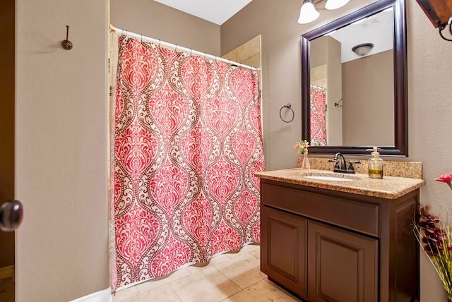 316 County Rd, Bastrop, TX 78602 - bathroom featuring vanity, a shower with curtain, and tile patterned flooring