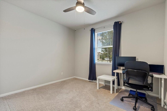 609 Bluffview Dr, Bastrop, TX 78602 - carpeted office space featuring a ceiling fan and baseboards