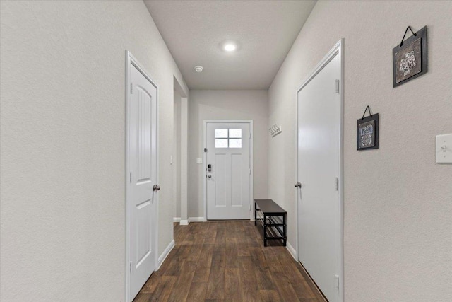 609 Bluffview Dr, Bastrop, TX 78602 - doorway to outside with wood finished floors and recessed lighting