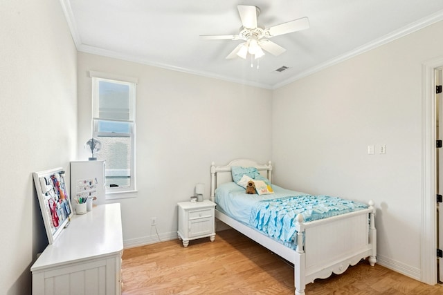 1204 Ogden Dr, Austin, TX 78733 - bedroom with crown molding, light wood finished floors, and a ceiling fan